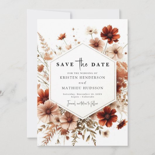 Romantische digitale terracotta bruiloft save the date (Voorkant)