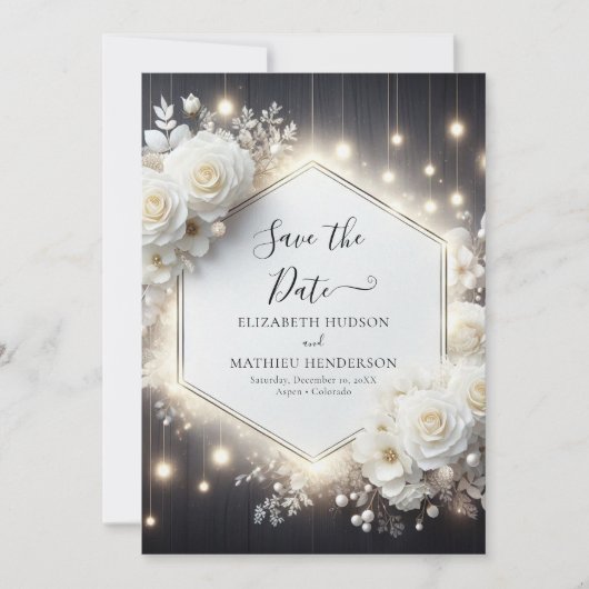 Romantische digitale witte rozen bruiloft save the date (Voorkant)