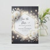 Romantische digitale witte rozen bruiloft save the date (Staand voorkant)