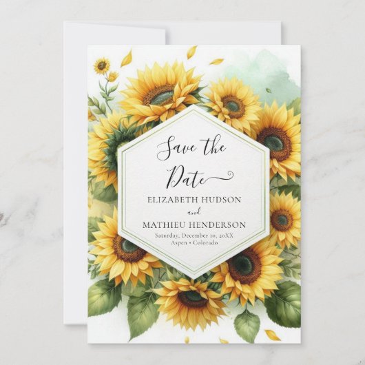 Romantische digitale zonnebloem bruiloft save the date (Voorkant)