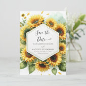 Romantische digitale zonnebloem bruiloft save the date (Staand voorkant)