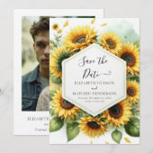 Romantische digitale zonnebloem bruiloft save the date (Voorkant / Achterkant)