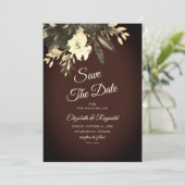 Romantische donkerbruine Herfst Floral Save the Da Date (Staand voorkant)