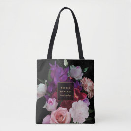 Romantische donkere bloemen gepersonaliseerd tote bag