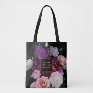 Romantische donkere bloemen gepersonaliseerd tote bag