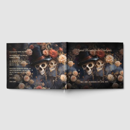 Romantische donkere bloemen kussen schedels gotisc gastenboek (Volledig)