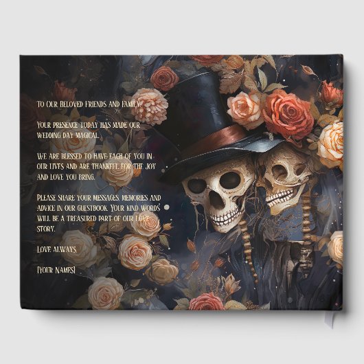 Romantische donkere bloemen kussen schedels gotisc gastenboek (Achterkant)