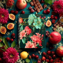 Romantische Donkere Botanische Blauwe en Roze Bloe Planner