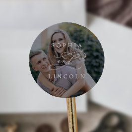 Romantische donkere foto overlay bruiloft envelop ronde sticker