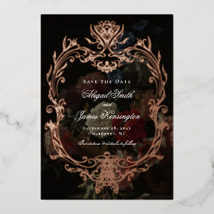 Romantische donkere vintage bloemen schilderij bru folie uitnodiging