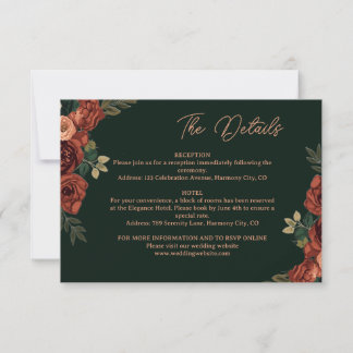 Romantische donkergroene bloemdetails bijgevoegde RSVP kaartje