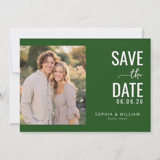 Romantische Donkergroene Moderne Foto Save The Date (Voorkant)