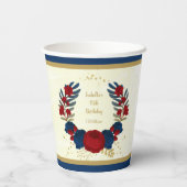 Romantische donkerrode en marineblauwe bloemen gou papieren bekers (Achterkant)