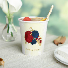 Romantische donkerrode en marineblauwe bloemen gou papieren bekers