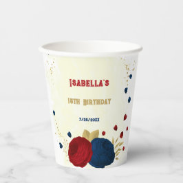 Romantische donkerrode en marineblauwe bloemen gou papieren bekers