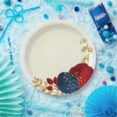 Romantische donkerrode en marineblauwe bloemen gou papieren bordje (Feest)