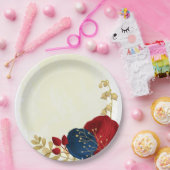 Romantische donkerrode en marineblauwe bloemen gou papieren bordje (Feest)