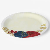 Romantische donkerrode en marineblauwe bloemen gou papieren bordje (Gekanteld)