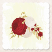 Romantische donkerrode en witte bloemen gouden bru kartonnen onderzetters (Voorkant)