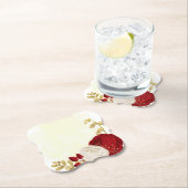 Romantische donkerrode en witte bloemen gouden bru kartonnen onderzetters (Insitu)