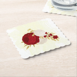 Romantische donkerrode en witte bloemen gouden tro kartonnen onderzetters