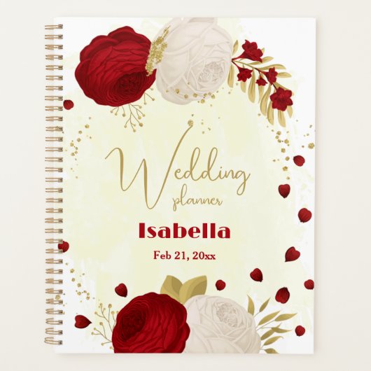Romantische donkerrode en witte bloemen planner (Voorkant)