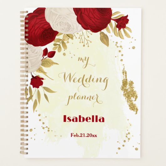 Romantische donkerrode en witte bloemen planner (Voorkant)