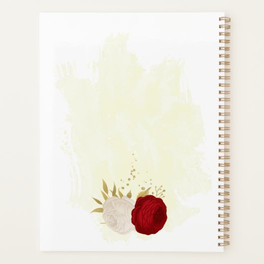 Romantische donkerrode en witte bloemen planner (Achterkant)