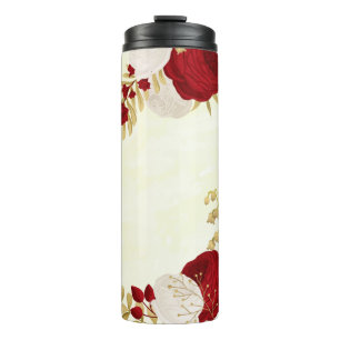 Romantische donkerrode en witte bloemen thermosbeker