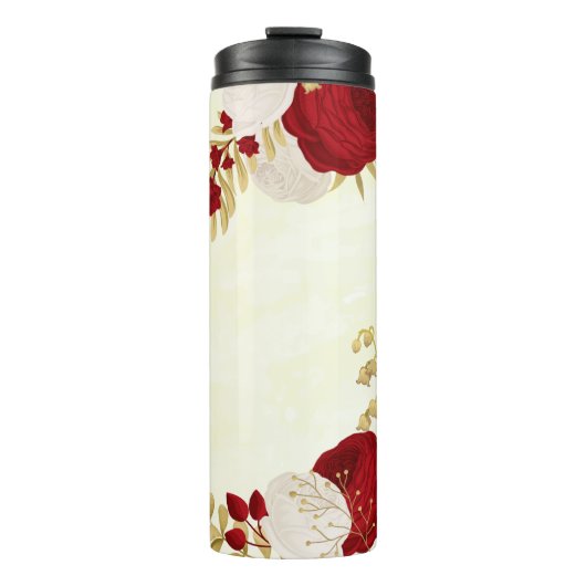Romantische donkerrode en witte bloemen thermosbeker (Voorkant)