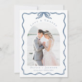 Romantische Doodle Coquette Strik Blau Huwelijksfo Bedankkaart (Voorkant)
