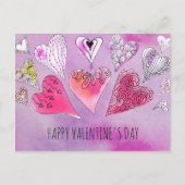 Romantische Doodle Waterverf Harten Valentijnsdag Briefkaart (Voorkant)