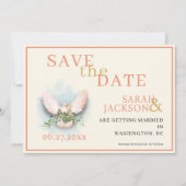 Romantische Doves Koraal Bruiloft Save the Date Kaart (Voorkant)