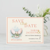 Romantische Doves Koraal Bruiloft Save the Date Kaart (Staand voorkant)