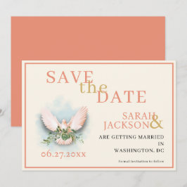 Romantische Doves Koraal Bruiloft Save the Date Kaart