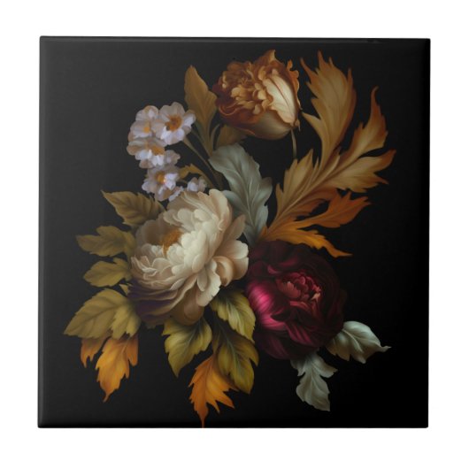 Romantische Dramatische "Oude Wereld" Bloemen 3 Tegeltje (Voorkant)