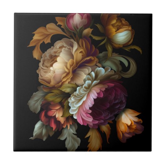 Romantische dramatische "Oude Wereld" Floral 2 Tegeltje (Voorkant)