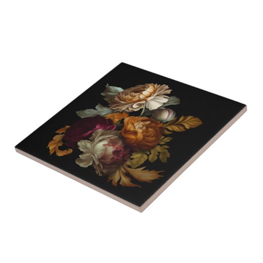 Romantische dramatische "Oude Wereld" Floral 4 Tegeltje (Zijkant)