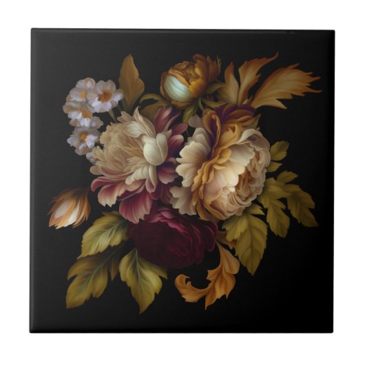 Romantische dramatische "Oude Wereld" Floral 8 Tegeltje (Voorkant)