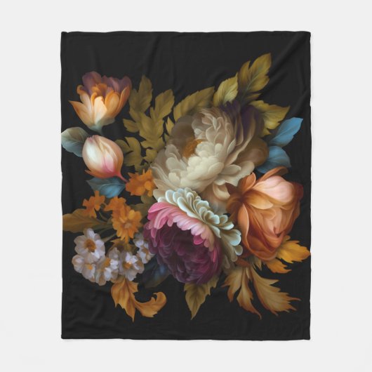 Romantische dramatische "Oude Wereld" Floral Fleece Deken (Voorkant)