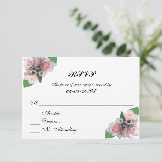 Romantische drie roze rozen floral chic RSVP (Staand voorkant)
