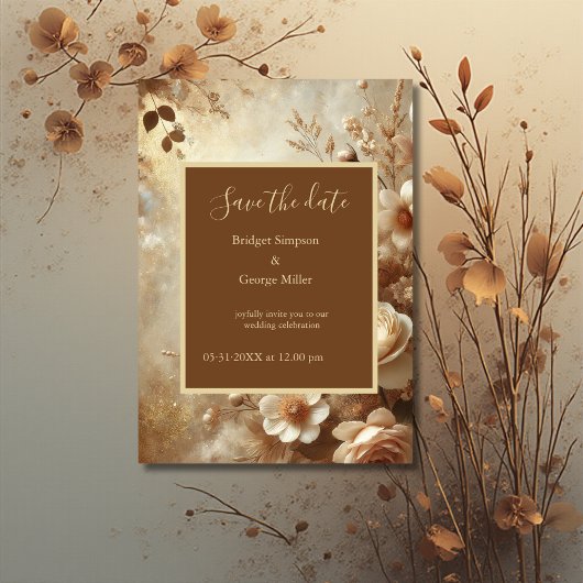 Romantische Dromerige Bloemen bruiloft Save the Da Kaart