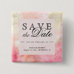 Romantische Droom Bloesem Bruiloft Save the Date Vierkante Button 5,1 Cm