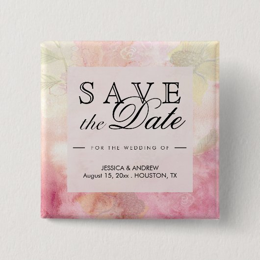 Romantische Droom Bloesem Bruiloft Save the Date Vierkante Button 5,1 Cm (Voorkant)