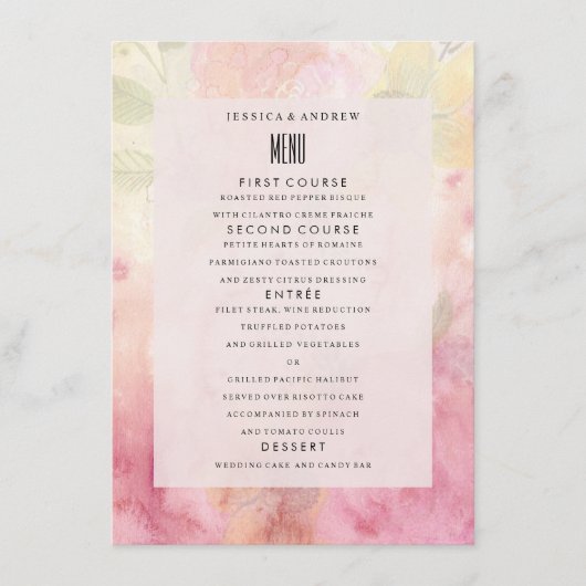 Romantische Droom Bloesem Bruiloftsmenu Menu (Voorkant)