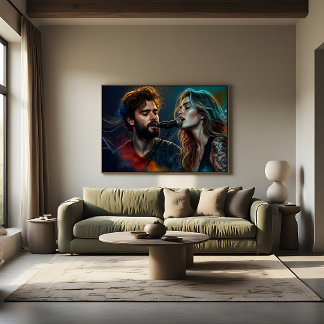 Romantische Duet Zangers Kleurrijke Verlichting Poster