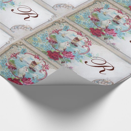 ROMANTISCHE DUIF, ELEGANTE WITTE ROZE BRUILOFT BLO CADEAUPAPIER (Hoek)