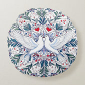 Romantische Duiven & Bloemhart Mandala Rond Kussen (Voorkant)