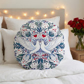 Romantische Duiven & Bloemhartmandala Rond Kussen