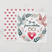 Romantische duiven en ringen hart Kaart met krans (Voorkant / Achterkant)